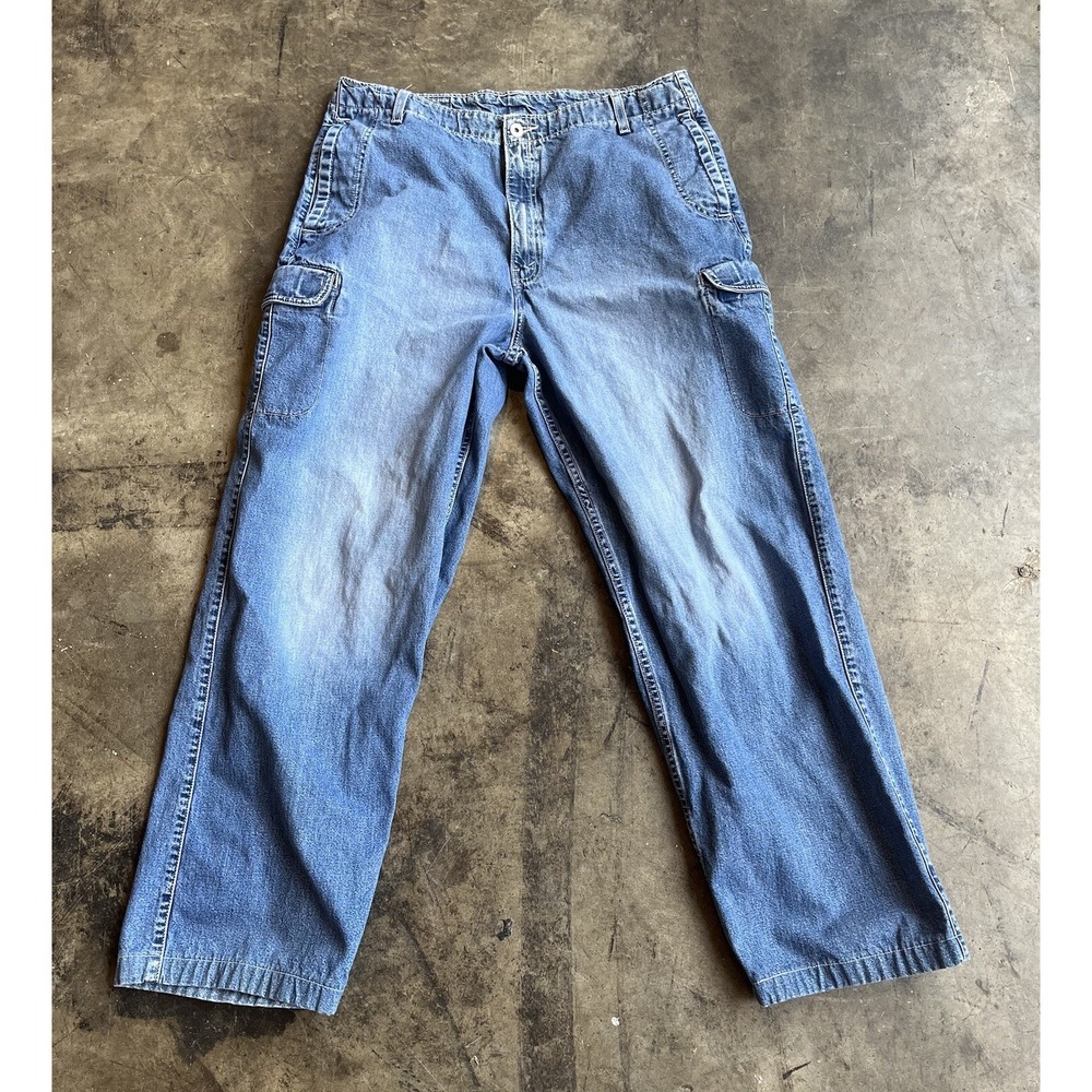 90's LEVIS Dry-Goods Baggy Cargo Jeans 35x29 Skater JNCO Style‎ Patch Pocket